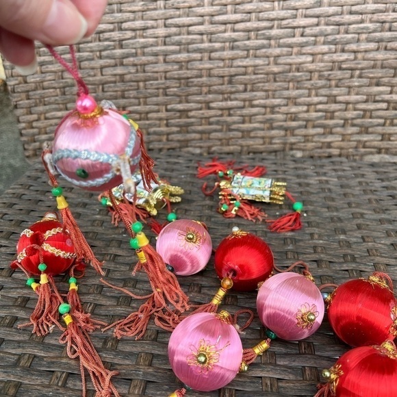 𝅺vintage Satin Wrapped Chinese New Year Style Lantern Ornaments Bulbs Holiday - Picture 8 of 8